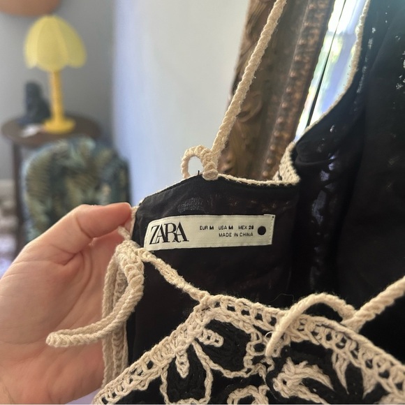 Zara Black and White Floral Mini Dress Crochet Knit - Picture 7 of 7